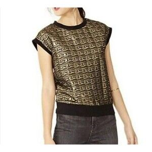 Saturday Kate Spade Top Large Baroque Gold & Black Cap Sleeve Boxy Sweatshirt